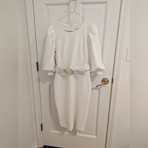 Calvin Klein White Puff Sleeve Midi Dress